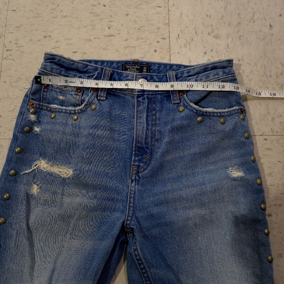 Abercrombie | Distressed Blue Jeans with Studded Detail High Rise Girlfriend - Picture 8 of 10